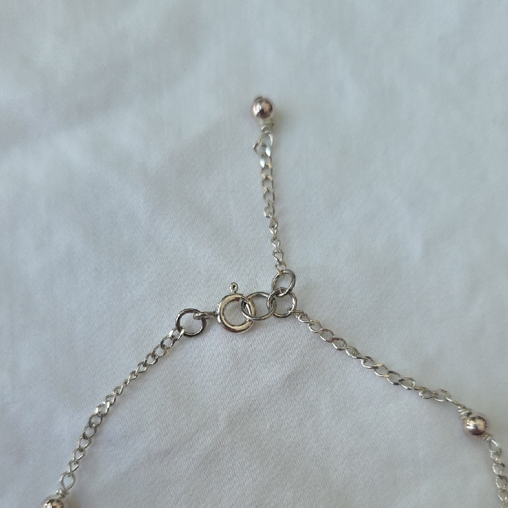 Sterling Silver Beaded Ankle Bracelet - Picture 2 of 3